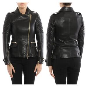 Burberry Brit  Quilted Remmington Lamb Leather Biker Jacket, Sz 6